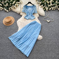 French chic lace v-neck tank top & high-waisted pleated skirt set - elegant & sophisticated summer two-piece