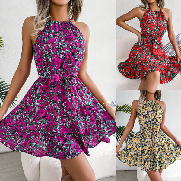 ins wind real shot spring and summer casual lotus leaf edge pendulum floral dress vacation dress, independent station  women's clothing