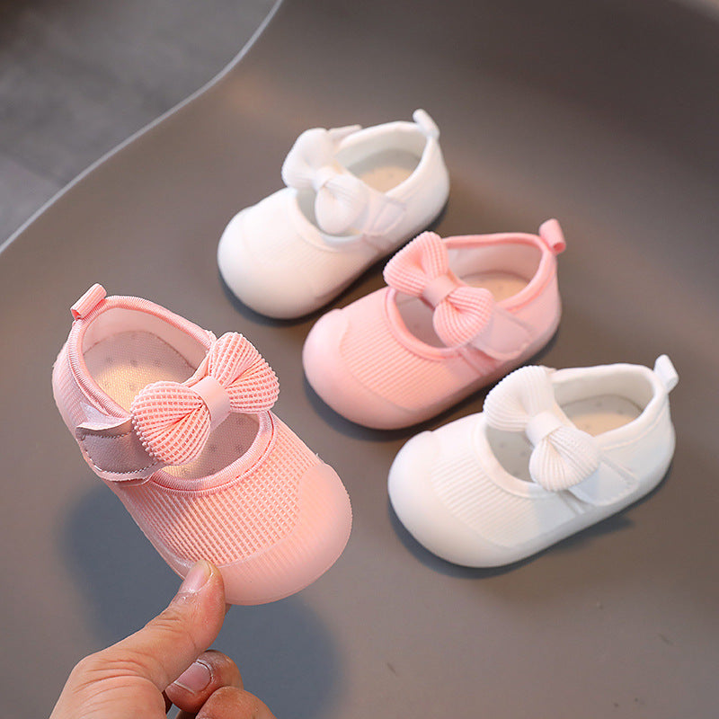 Baby girl's first walking shoes, spring and autumn style, breathable infant shoes with breathable mesh upper, 0-1-2 years old, fresh and cute princess shoes
