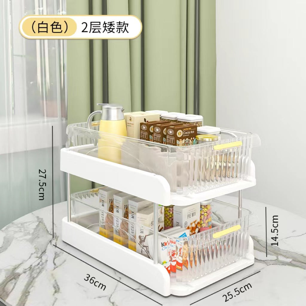 Pull-out desktop storage box, snacks, sundries, layered shelves, cosmetics, dresser, premium storage box