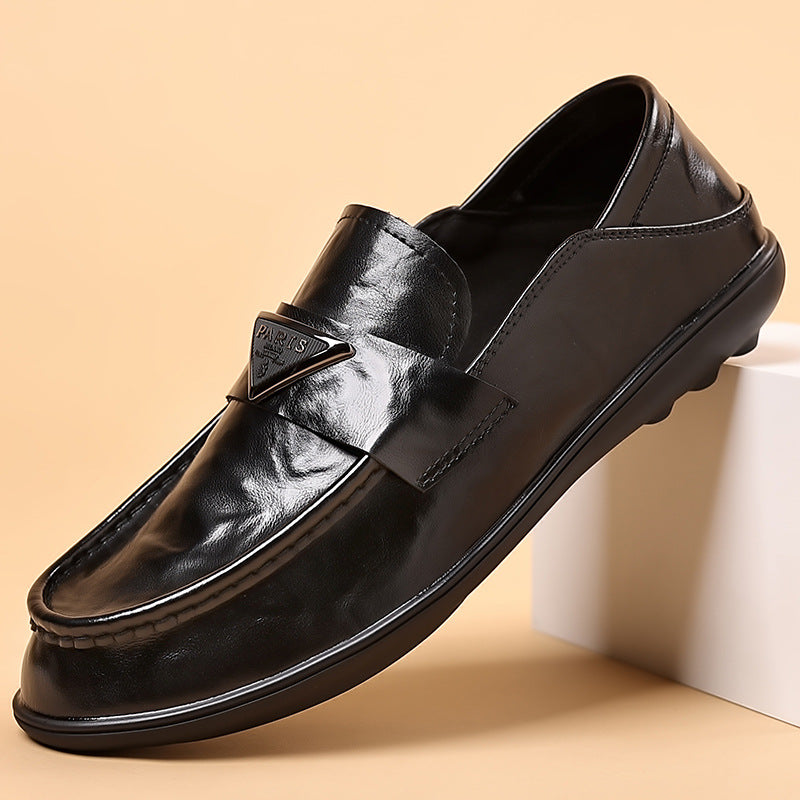 Doudou men's shoes summer breathable british style black business men's casual leather shoes slip-on driving soft bottom trendy shoes