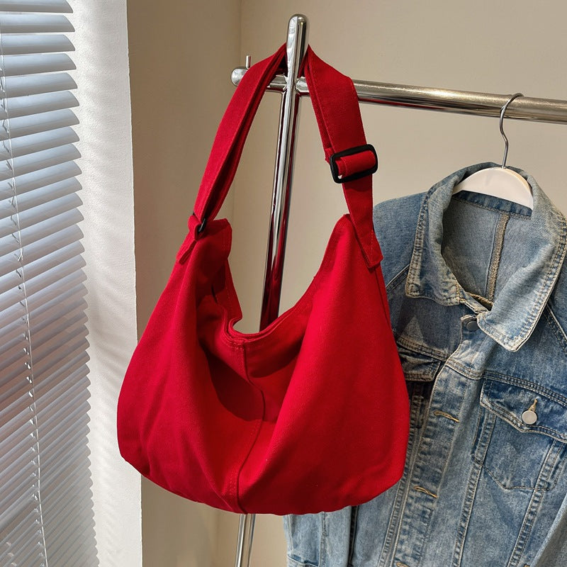 Cross-border messenger bag 2024 college student class bag Japanese solid color leisure bag women's large-capacity shoulder canvas bag