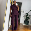 European and american women's clothing  autumn new collection: sweet and fresh stand collar double-breasted blazer and high-waisted straight-leg pants two-piece set