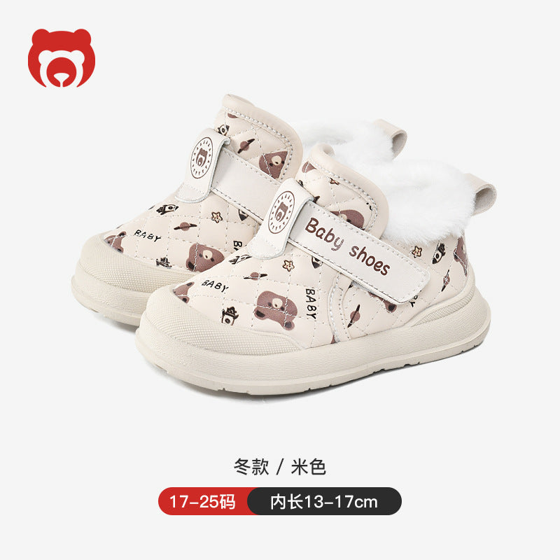 Toddler shoes for boys, autumn/winter baby cotton shoes, fleece-lined, soft sole, ages 0-1-3 years, thickened warm baby girl shoes