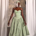 European and american women's clothing  autumn new collection: sweet and fresh striped bandeau high-waisted slimming a-line midi dress