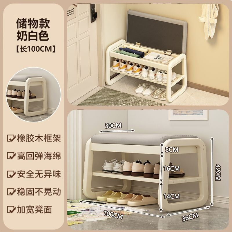 For home door shoe changing stool solid wood light luxury can sit shoe cabinet stool all-in-one entrance door extremely narrow can store shoe stool