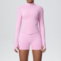 New cross-border seamless solid color high-elastic breathable zipper sports set - running, fitness, and yoga two-piece outfit