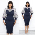 Long-sleeved, waist-cinching, midi-length dress,  new style, faux two-piece, spliced pencil skirt, african clothing wholesale