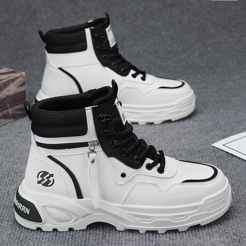 High-top men's shoes springcasualhiking sports non-slipworkwear shoes leather waterproofthick solewhiteboots