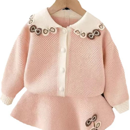 Girls' sweater cardigan set -  autumn new collection - sweet princess style - two-piece bowknot outfit