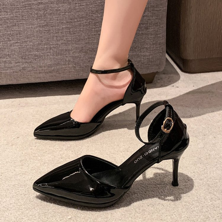2025 new waterproof platform single shoes women's summer new large size stiletto high heels hollow pointed toe high heel sandals women's