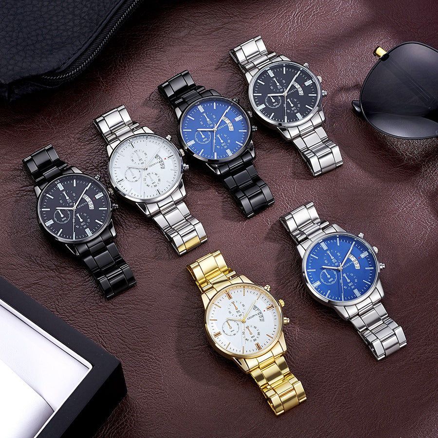 watch fake three-eye men's steel band watch business casual calendar quartz watch men's spot other