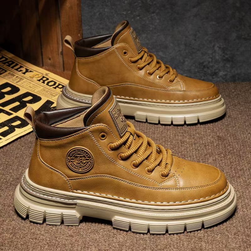 Boots men's high-top spring british style retro genuine leather mencasual leather shoes mid-top waterproofworkwear boots