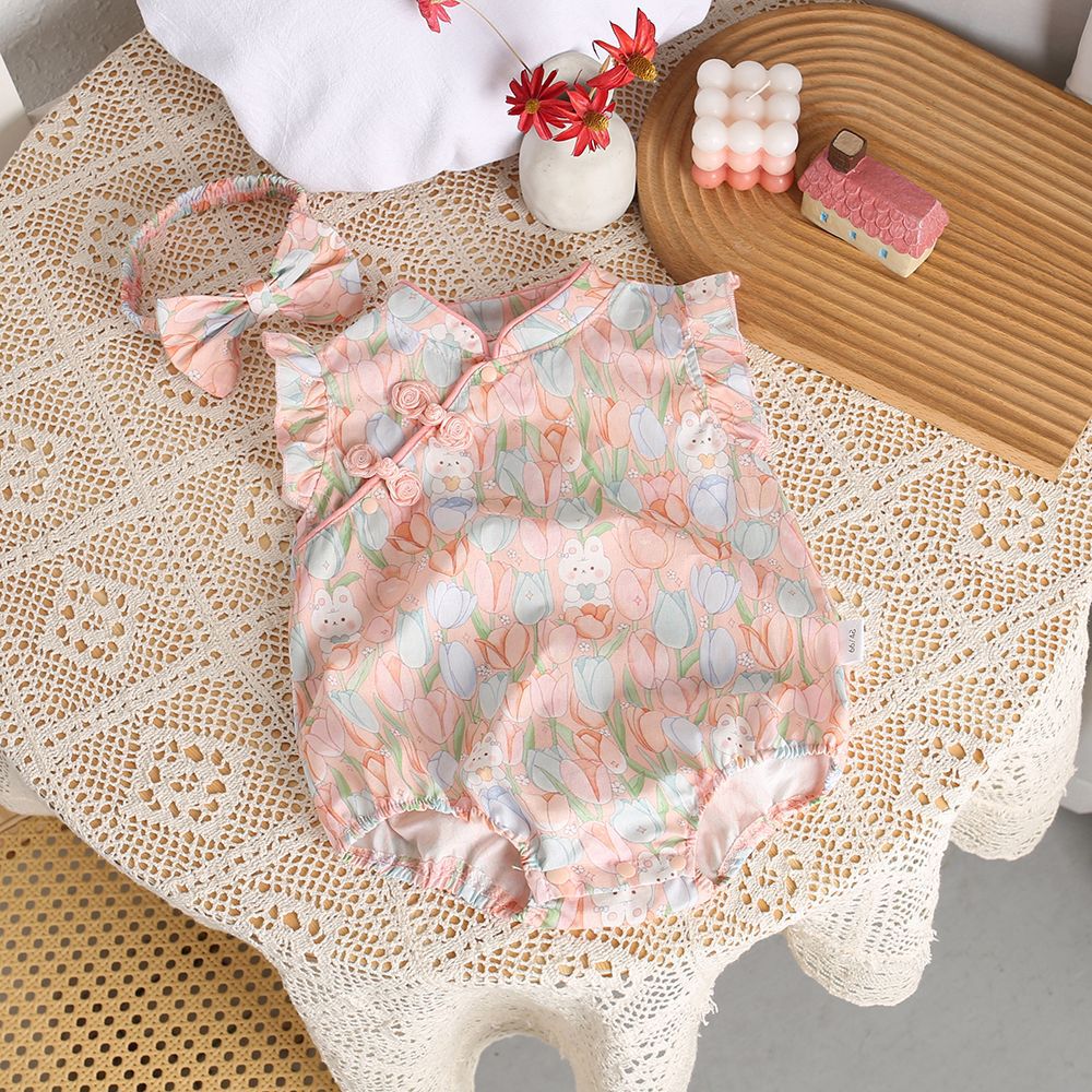 Baby romper - summer lightweight flutter sleeve bodysuit - cute & stylish outfit for baby girls' first birthday celebration