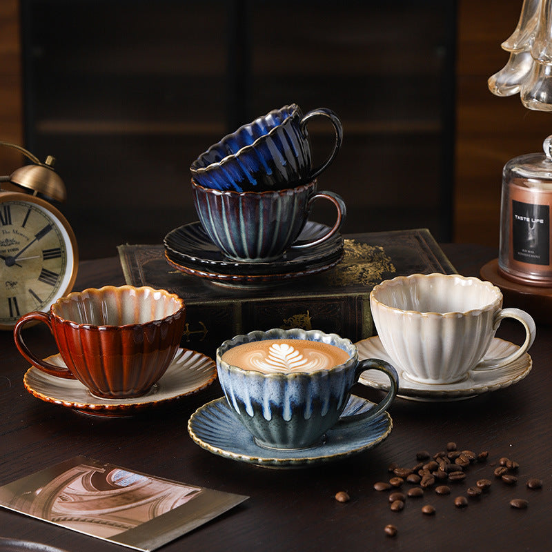 Vintage-inspired, high-end striped ceramic mug with a kiln-fired glaze effect. perfect for hotels, homes, offices, milk, coffee, afternoon tea, or just everyday drinking