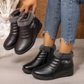 winter women's mid-aged and elderly cotton shoes - flat, non-slip, extra thick, warm, soft-soled, fleece-lined leather ankle boots - wholesale