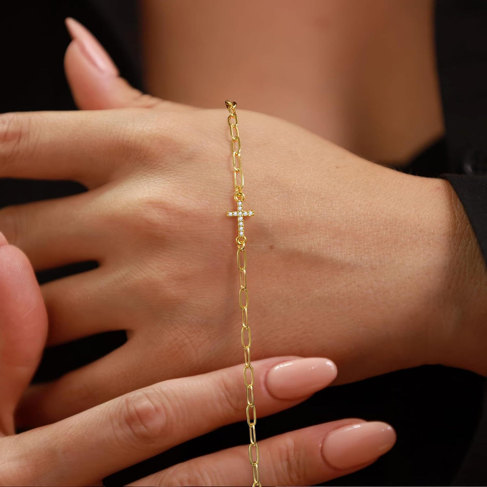 European and american fashion cross-border sterling silver personalized white clip zircon cross daily matching bracelet