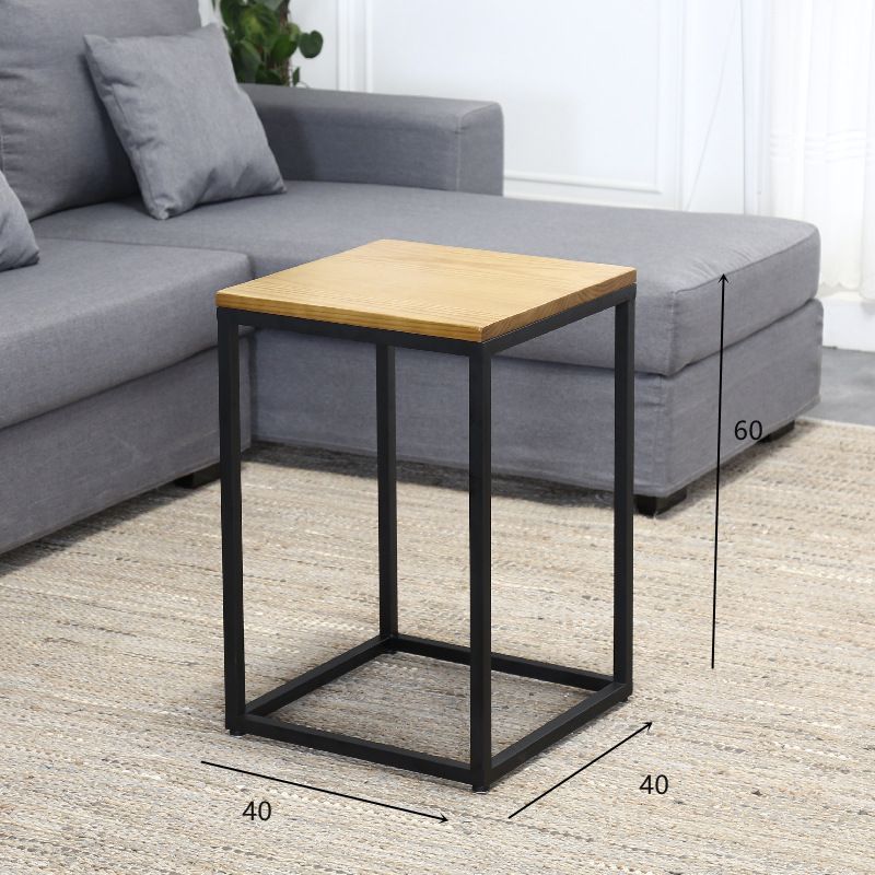 Scandinavian iron art solid wood coffee table small apartment sofa side table casual creative side table dark brown square mother-in-law coffee table