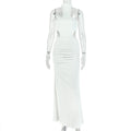 Fashion style cross-border pure color women's silm chest-wrapped elegant hip-covering skirt hanging collar sleeveless slit evening party dress