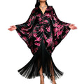 African new print batwing sleeve v-neck dress - printed drawstring waist tassel maxi dress bubudress