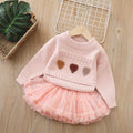 Kids' sweater  autumn/winter new collection tutu skirt set - baby girl knitted sweater & heart print princess dress set