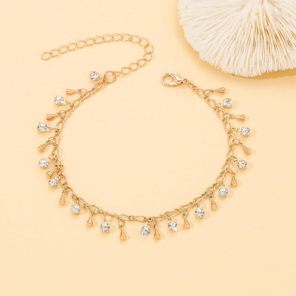fashionsummerfashion beach style foot jewelry water drop zircon tassel pendant anklet women's gorgeous wheat ear foot