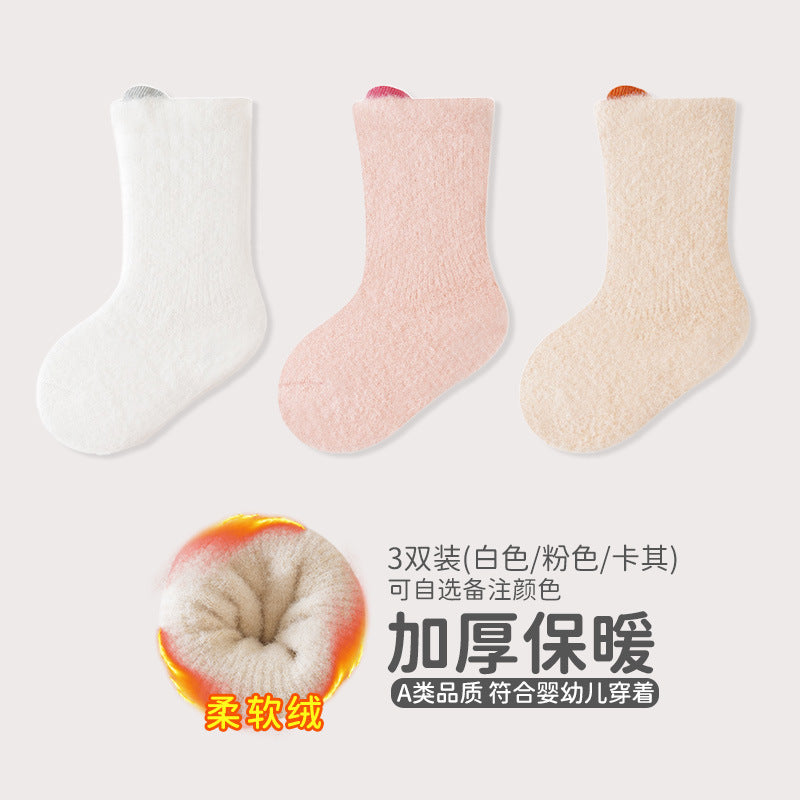Babylon socks fall and winter fleece-linedthickened baby terry socks ear-lifting small ears boneless infant socks category a