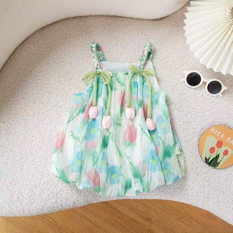 Girl summer clothes fresh sling outing jumpsuit summernew arrivalk-stylefashionable baby girl summer sling romper