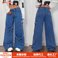 e-commerce  us & european design bow tie workwear style jeans women's casual straight-leg pants wide-leg pants