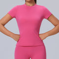new arrival round neck fitness wear short-sleeved women's quick-drying breathable tight-fitting sportswear outdoor running yoga wear tops