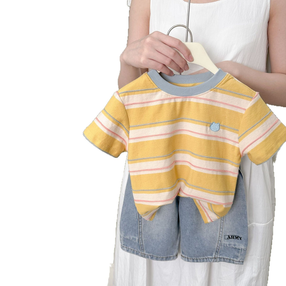 Kids' short-sleeve t-shirt - summer  new collection: boys' striped short-sleeve casual loose-fit baby top - stylish & in stock