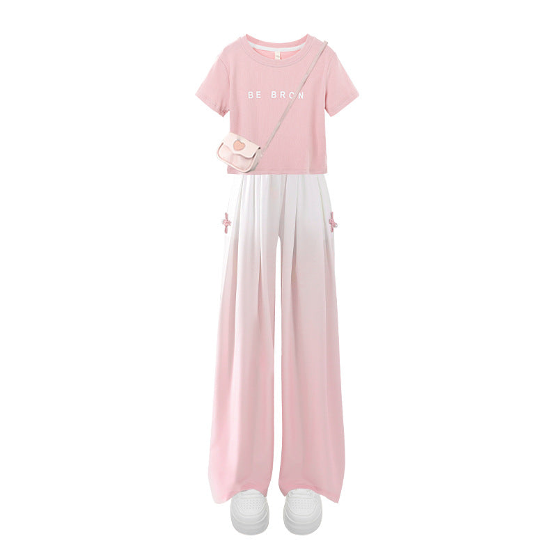 Girls' lightweight summer pants: stylish gradient color  ice silk wide-leg trousers for mid-to-large children's wear
