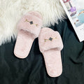 Rhinestone four seasons indoor and outdoor home slippers women's 2024 autumn and winter new flat bottom heattech furry cotton slippers women's wholesale