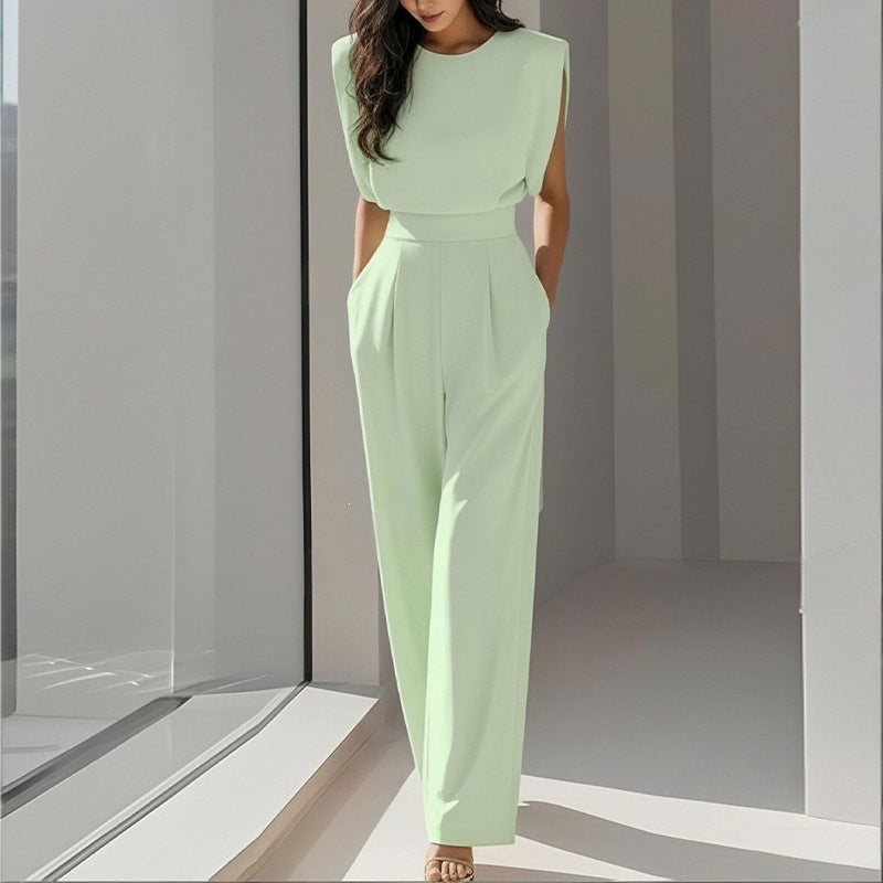 cross-border european and american women's clothing: new summer collection - chic and elegant "queen bee" style solid color fitted jumpsuit