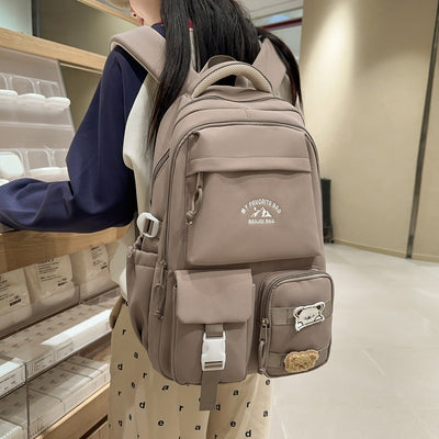 Korean style cream-colored backpack for girls - versatile shoulder bag for high school students, fresh and minimalist design