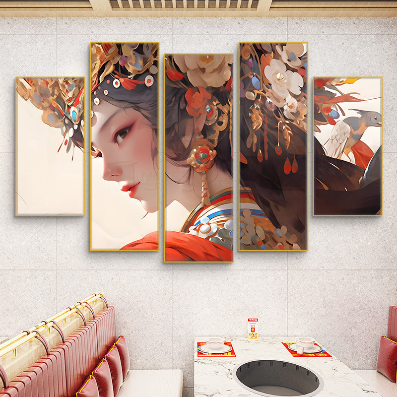 Guochaofeng wall decoration painting Hot pot restaurant hotel box background wall mural Peking Opera Huadan face painting