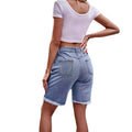 foreign trade european and american women's clothing  new arrivaleasiest for match raw edge straight-leg denim half length pants casualshorts