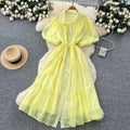 French gentle style elegant lapel lantern sleeves tie back waist single-breasted dress female super fairy slimming look long skirt