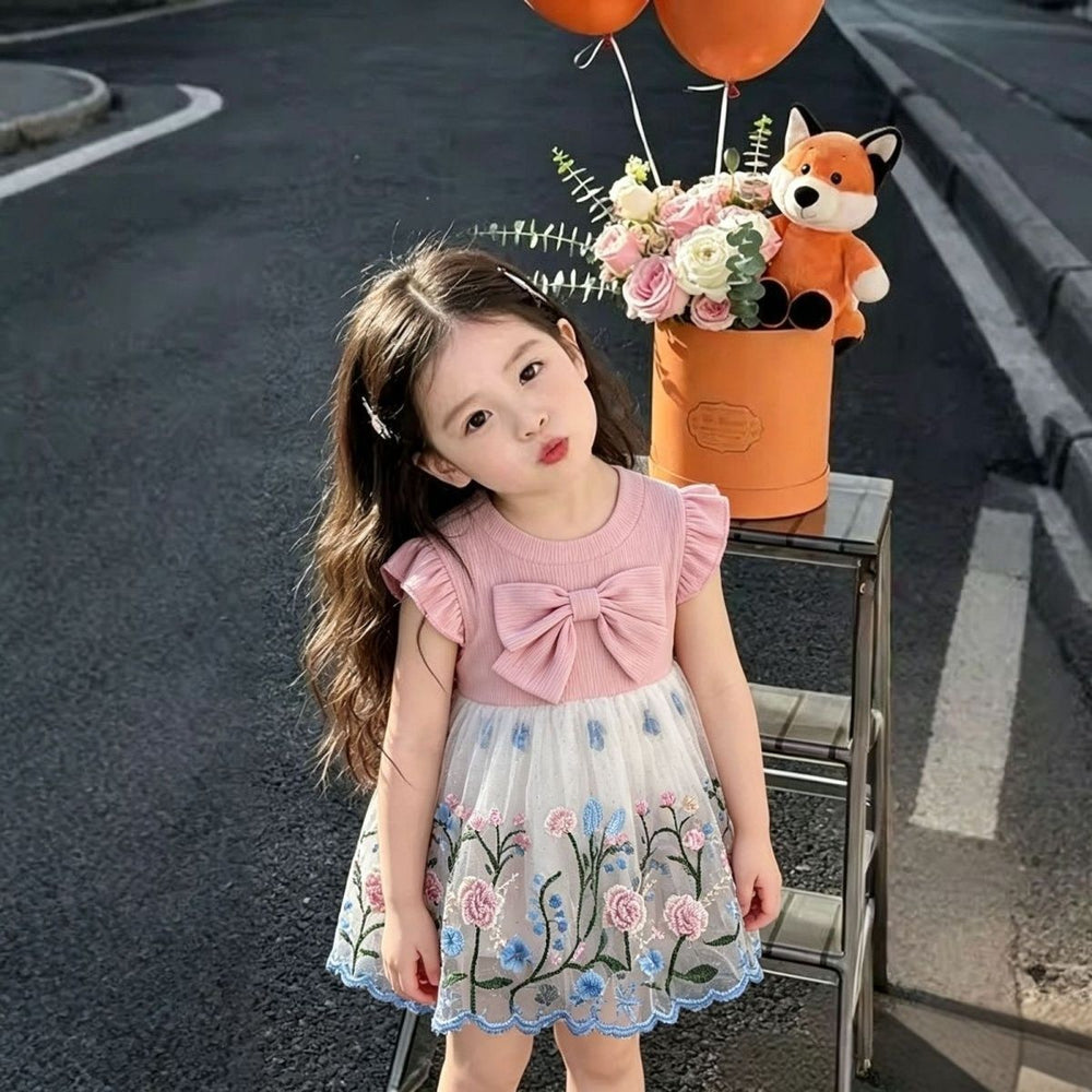 Girls' summer dress  new style chic children's heavily embroidered butterfly princess dress baby formal dress lightweight