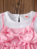 new cross-border baby & toddler bow print cami top & heavy-duty washed denim pants set