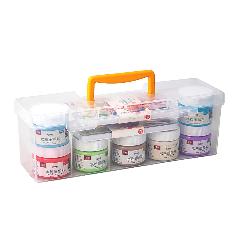 Portable Art Student Tool Box Large Capacity Desktop Transparent Painting Paint Box Brush Stationery Storage Box