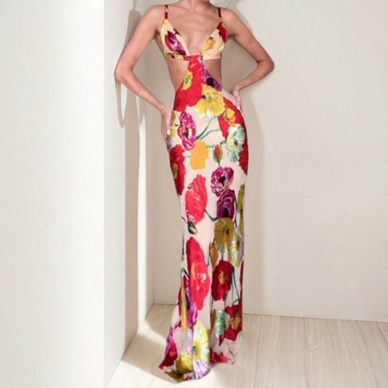 women's summer maxi dress - cross-border european & american style - sexy spaghetti strap printed backless dress