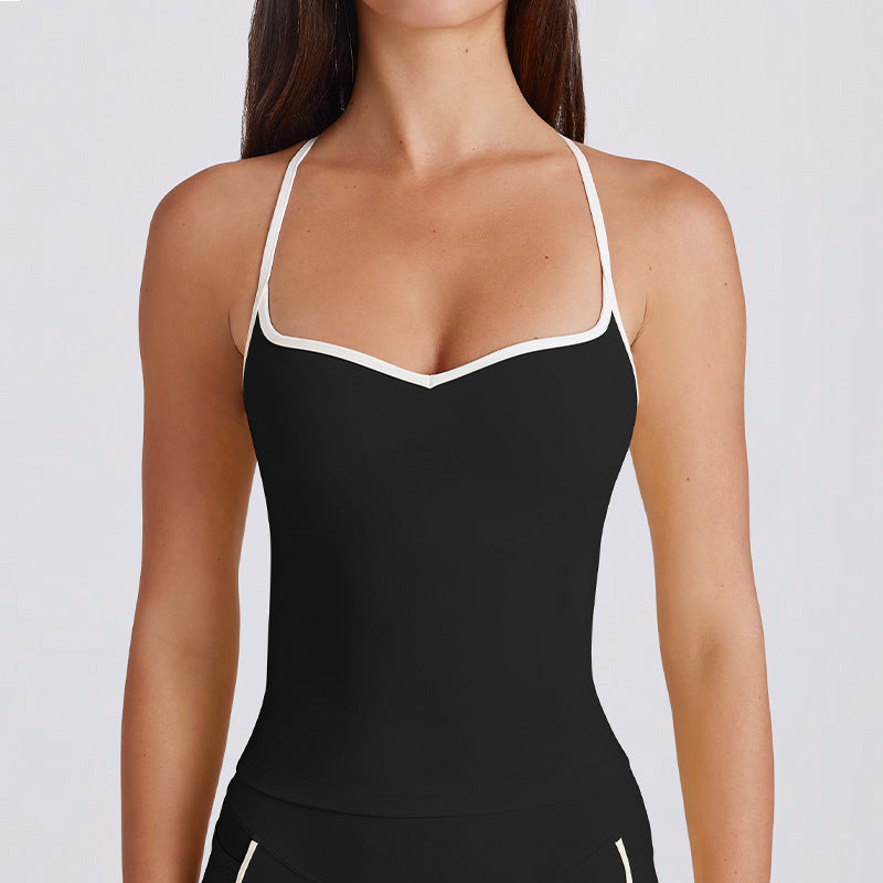 Fitness tops sling sexy spaghetti strap contrast color white stripes halter sports intimates bra vest yoga suit women