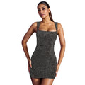 C7109 cross-border   fashion women's hotfix rhinestone camisole sexy slim-fit evening party dress