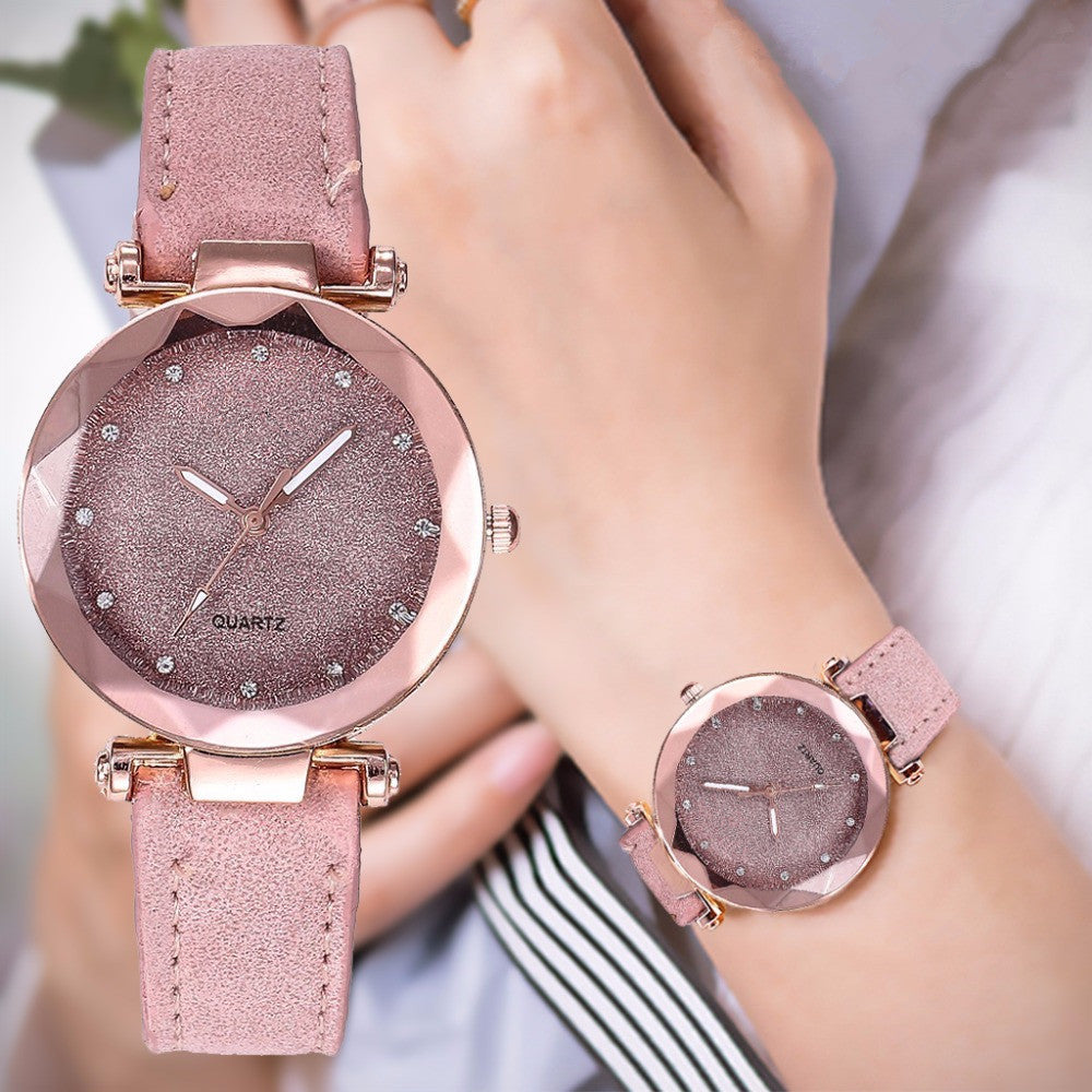 New arrival starry sky watch for women live broadcast women's fashioncasual watch rhinestone frosted leather belt watch thin model