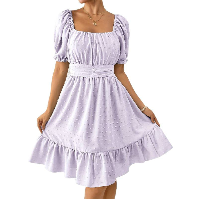 code new arrival  women's elegance casual square neck dress back strap cut out