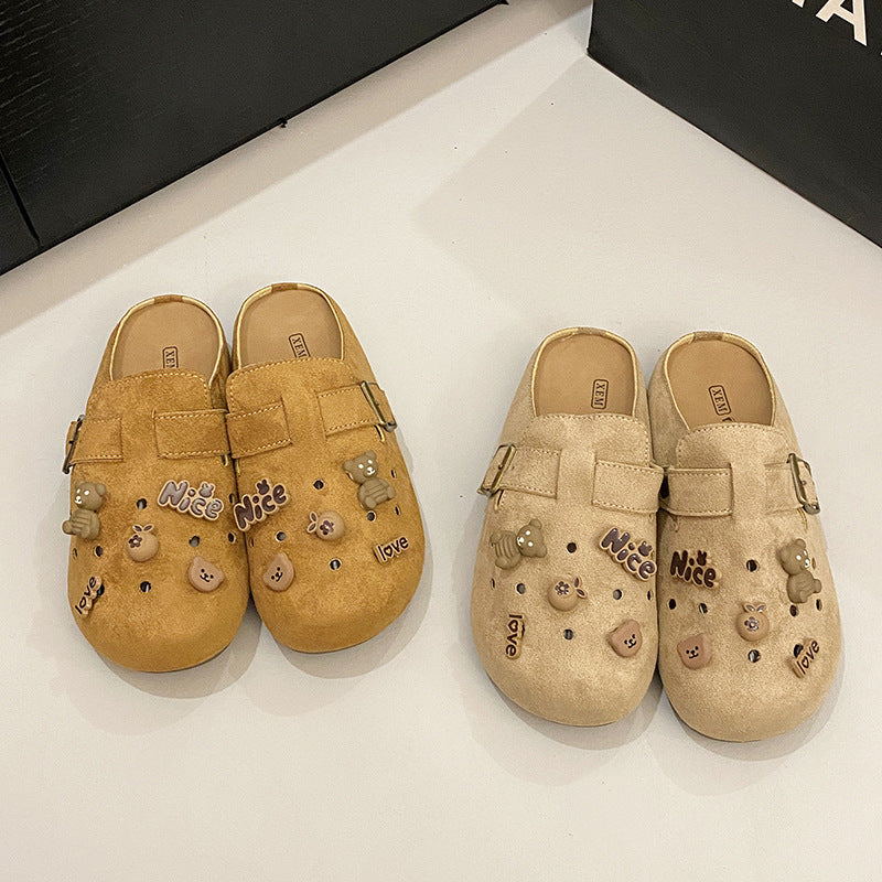Family wear birkenstock shoes toe-cap half slippers for women outwear inner height new arrivalretro lazy half slippers crocs shoes for women