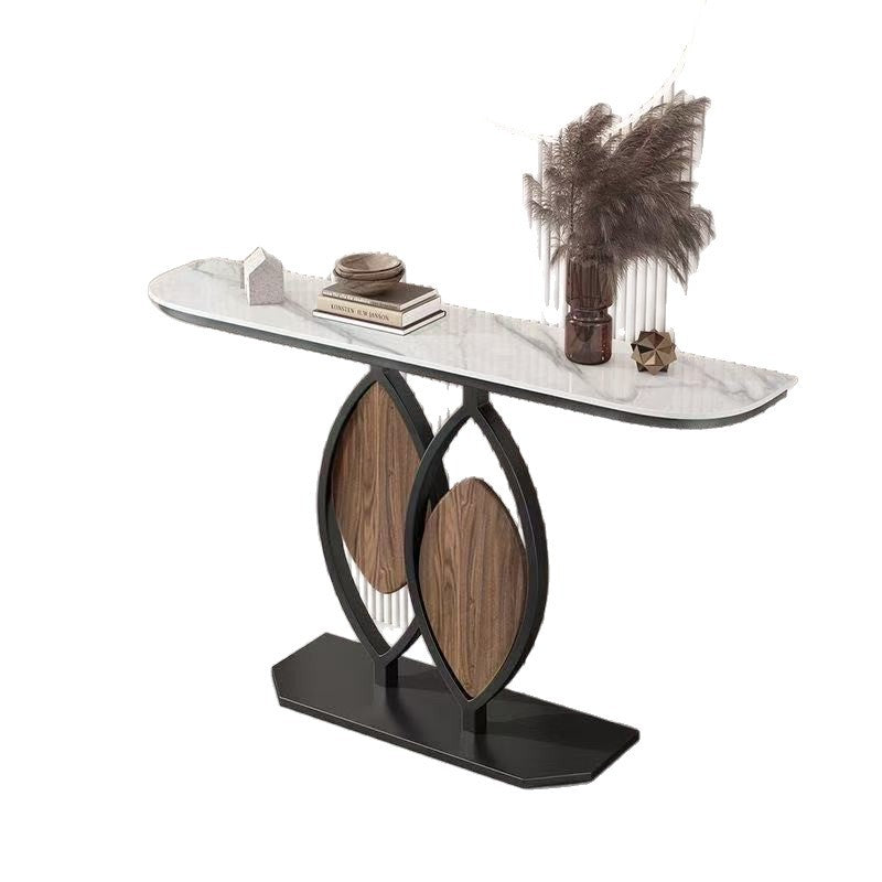 Italian slate creative entrance table, light luxury entrance table, normcore style grids entrance cabinet, wall-mounted semicircular end scene table