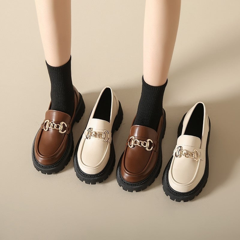Plus size women's british style leather loafers -  spring/summer chunky sole slip-ons - minimalist fashion trend