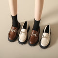 Plus size women's british style leather loafers -  spring/summer chunky sole slip-ons - minimalist fashion trend